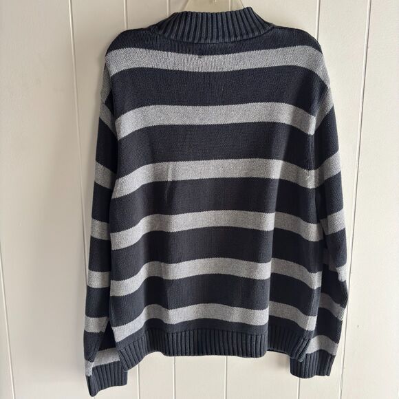 CHAPS Men's XXL Dk. Blue/Gray Collar Zip Pullover Striped Heavyweight Sweater #B - Picture 3 of 6